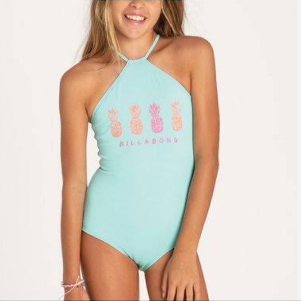Billabong Sol Searcher Teal One Piece Pineapple Swimsuit Girls M